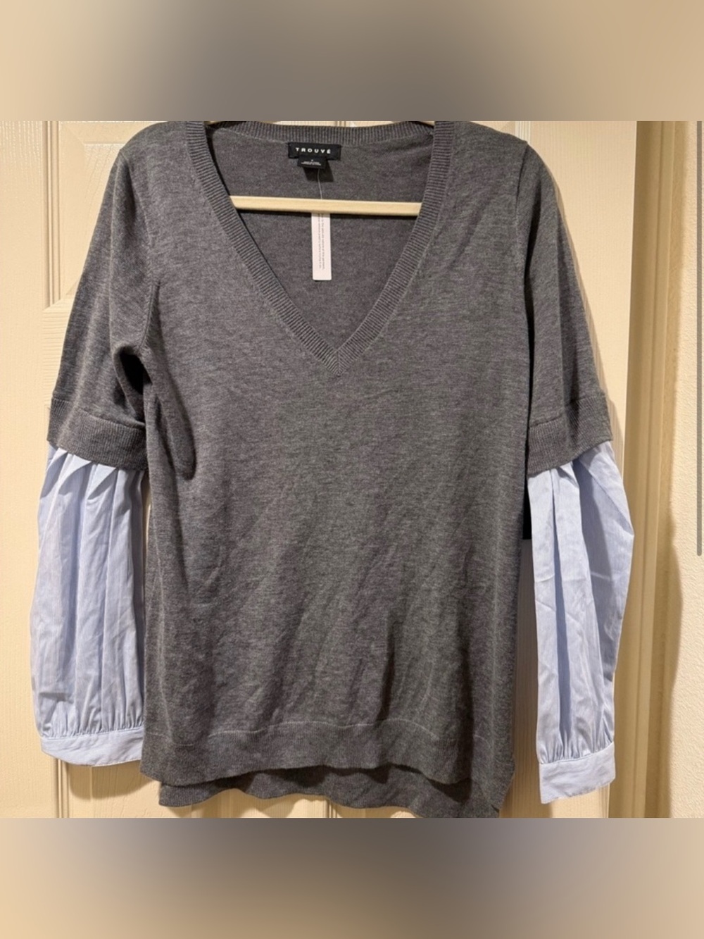 NWT Trouvé Gray Pleated Sleeve Long Sleeve Blouse Top Size S